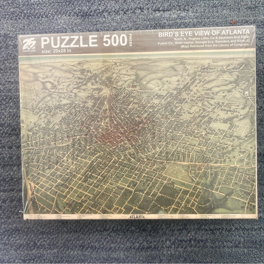⭐️25th Century ⭐️ 1892 BIRD'S EYE MAP OF ATLANTA PUZZLE